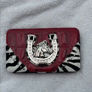 Alyssa Red Croc-Embossed Horse Motif Wallet Clutch